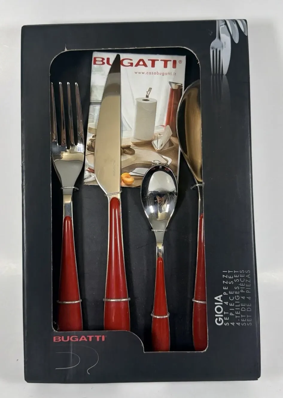 Red Bugatti Gioia 4 Piece Cutlery Set - New - Read
